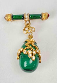 Gold Tone Sterling Silver Faberge Style Brooch and Pendant Set