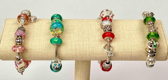 Four Sterling Silver Charm Bracelets - Includes Pandora