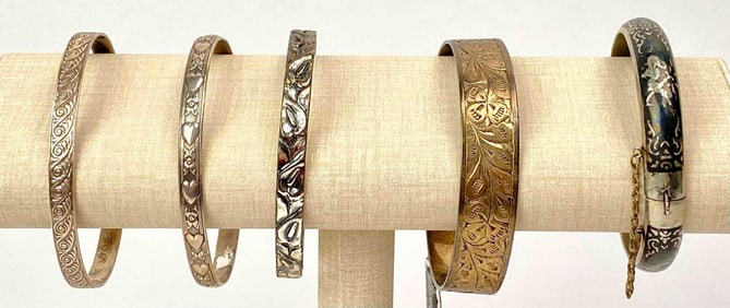 Five Sterling Silver Estate Bangle Bracelets