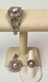 Bali Sarda Sterling Silver with Cultured Pink Mabe Pearl Jewelry - Bracelet, Ring, Pendant