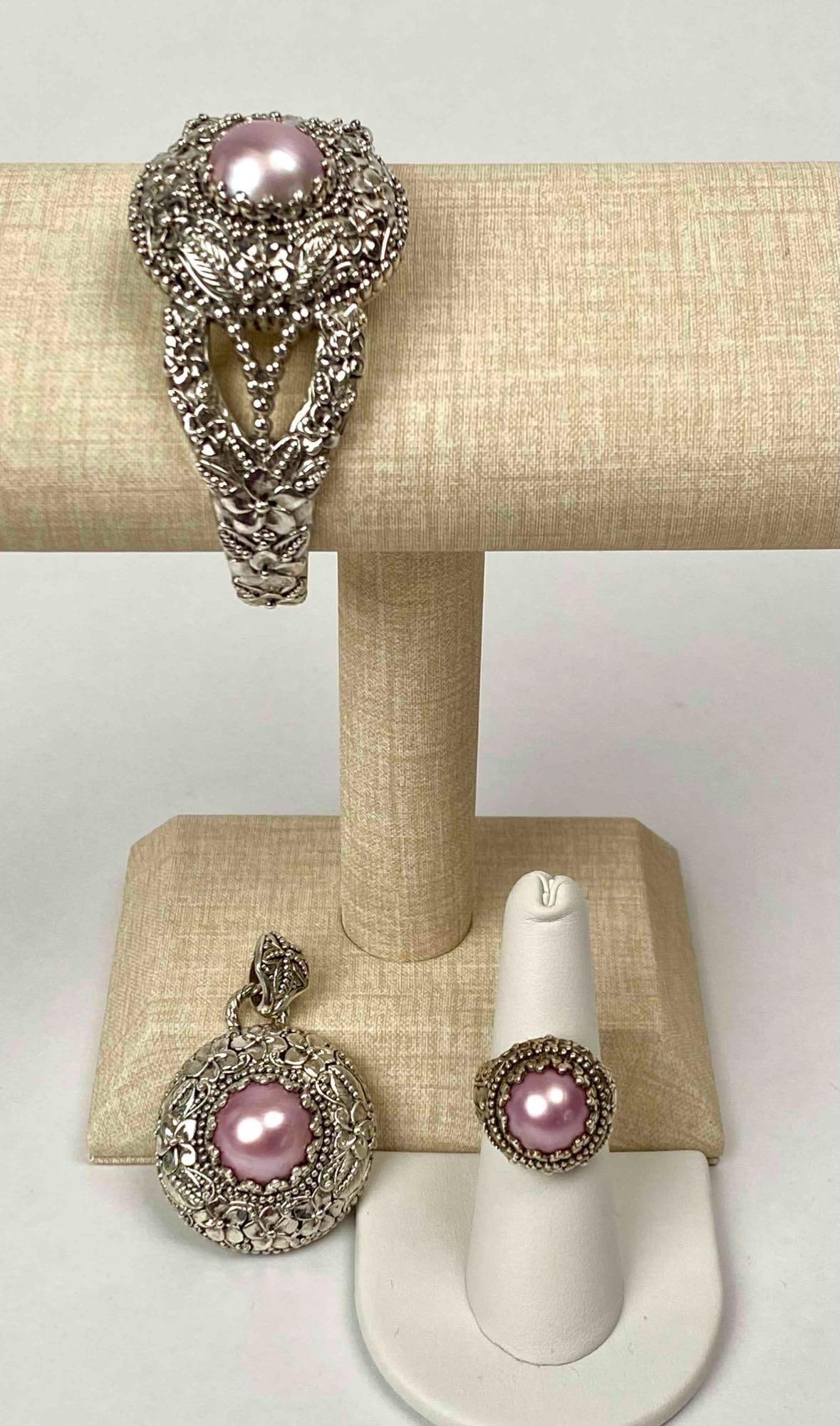 Bali Sarda Sterling Silver with Cultured Pink Mabe Pearl Jewelry - Bracelet, Ring, Pendant (1 of 9)