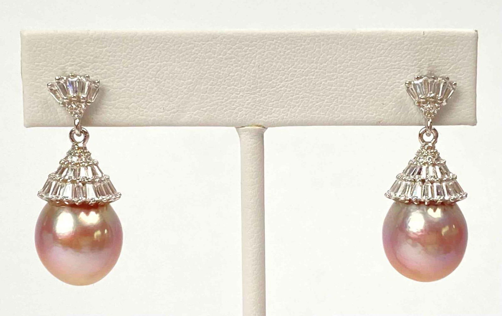 Pair of Sterling Silver Teardrop Post Earrings with Pink Cultured Pearls (1 of 4)
