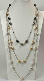 Multi-Length Sterling Silver and Pearl Necklace - South Sea and Black Tahitian Pearls
