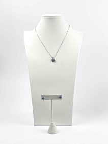 Set of 14K White Gold, Black Pearl and Diamond Pendant Necklace and Earrings