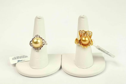 Two Sterling Silver and Pearl Rings