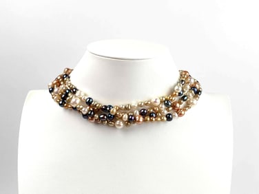 Multi Strand Natural Baroque Pearl Necklace (Sterling Silver)