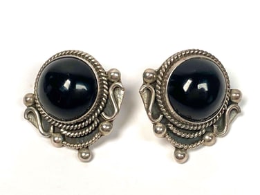 Sterling Silver and Onyx Earrings (Mexico)