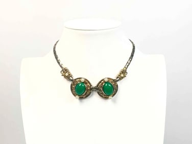 Selro and Selini Green Glass and Faux Pearl Necklace