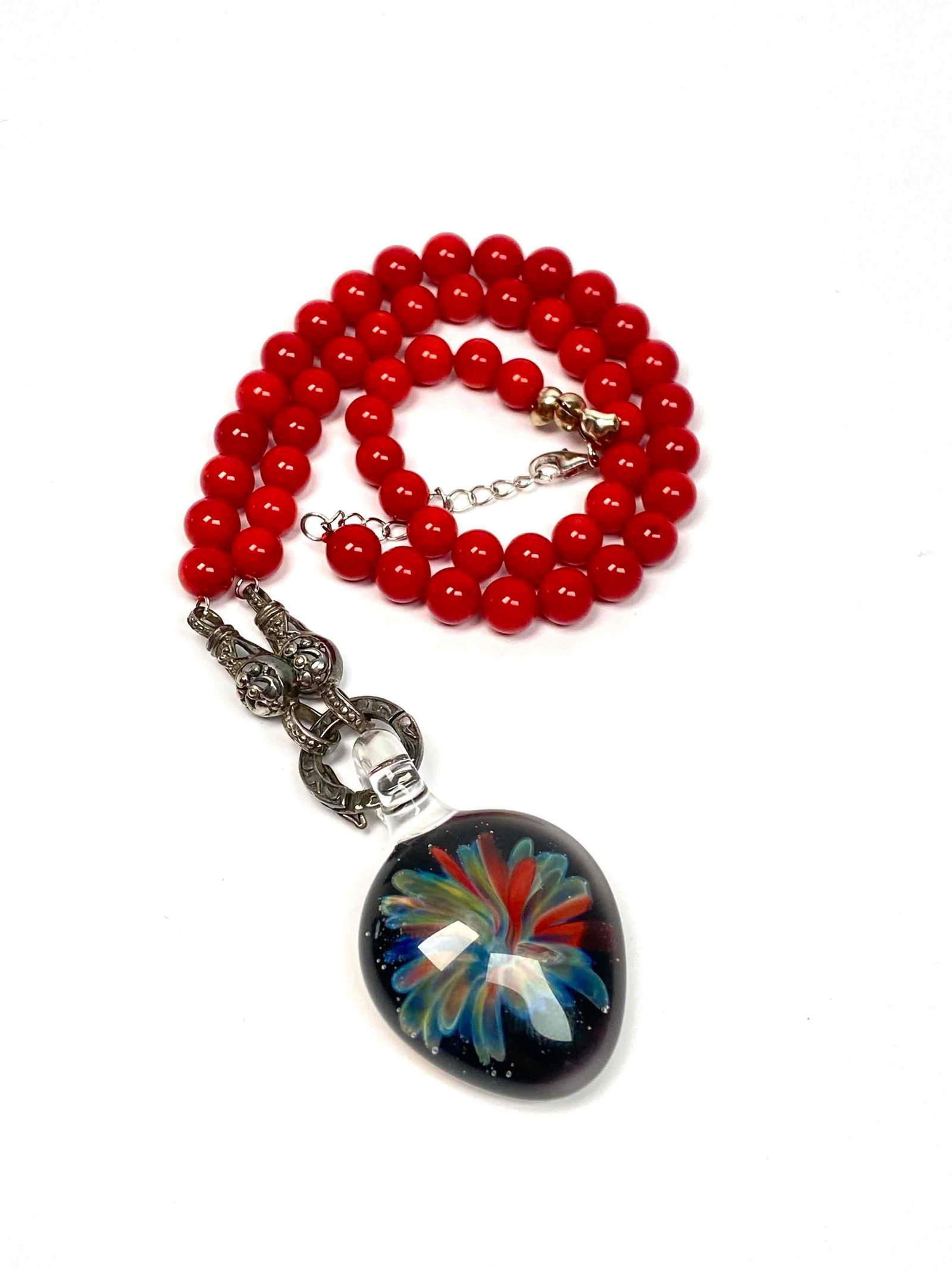 AF Sterling Silver and Glass Beaded Necklace with Pendant (1 of 11)