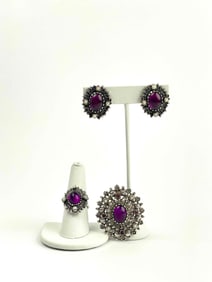 Sarah Coventry Catherine Purple Cabochon Jewelry Set