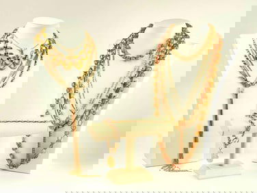 Group of Costume Jewelry Gold Toned Necklaces and Bracelets