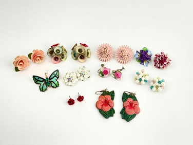 Group of Vintage Earrings and Brooches (Flowers, Butterfly, Clusters)