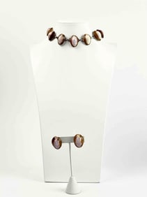 Pair of Purple Cowrie Shell Necklace and Earrings