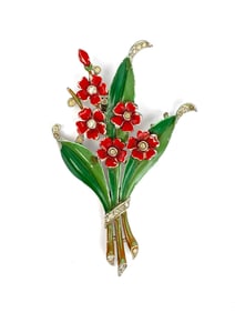 Crown Trifari Alfred Phillipe Enamel Flower Bouquet Brooch c. 1939