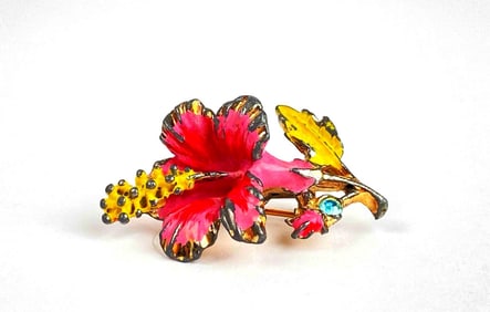 Antique Victorian Hand Painted HibiscusBrooch