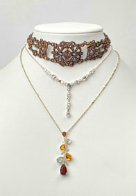 Three Costume Jewelry Rhinestone Necklaces (Avon, VCLM, Etc.)