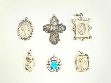 Six Sterling Silver Religious Pendants