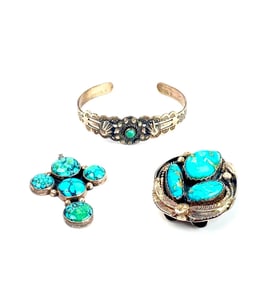 Sterling Silver and Turquoise Bracelet, Pendant, and Belt Buckle