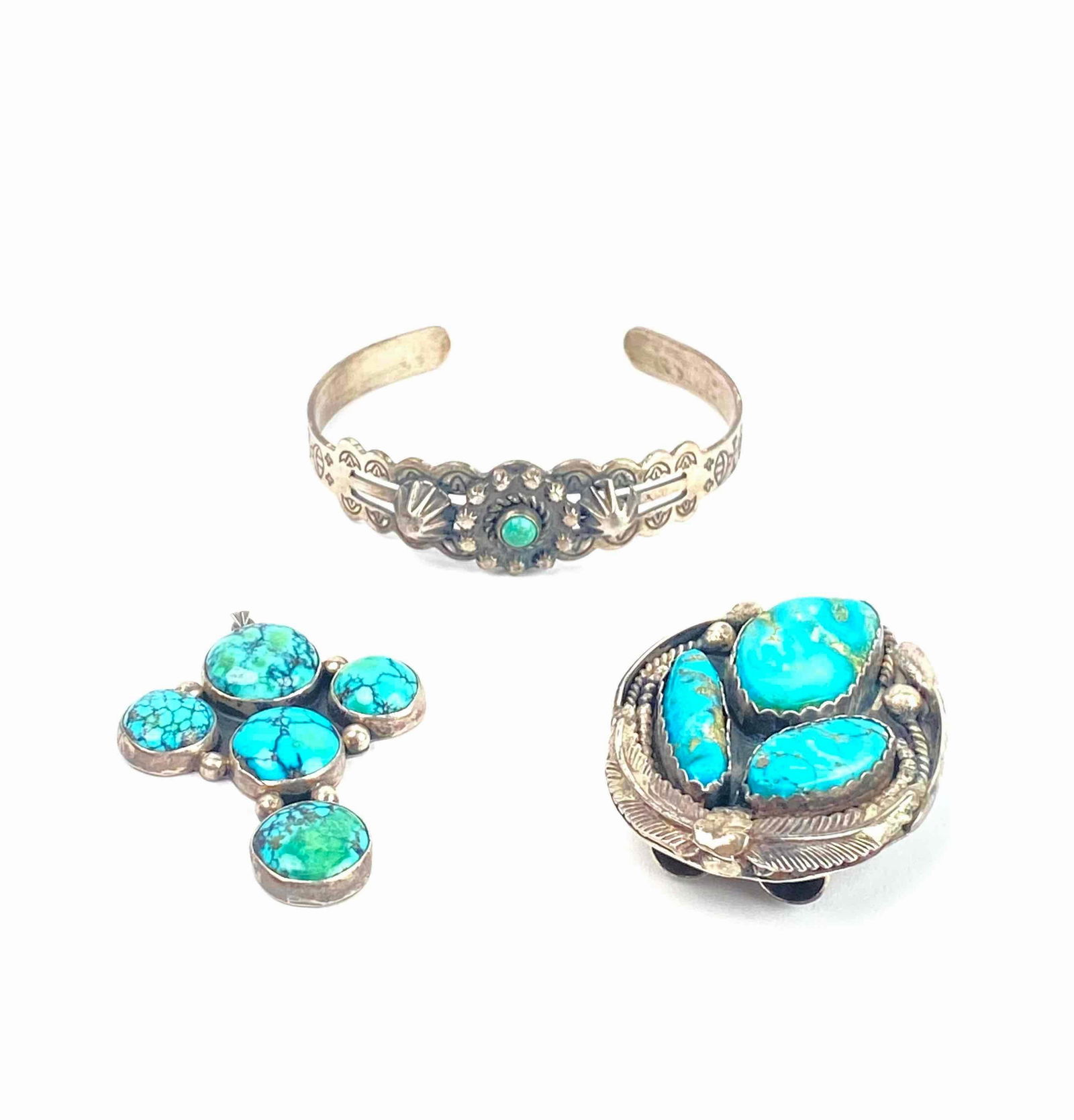 Sterling Silver and Turquoise Bracelet, Pendant, and Belt Buckle (1 of 11)