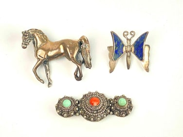 Three Sterling Silver Brooches (Mexican Sterling)