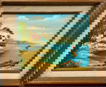 Signed Framed Lamont Seaside Painting on Canvas