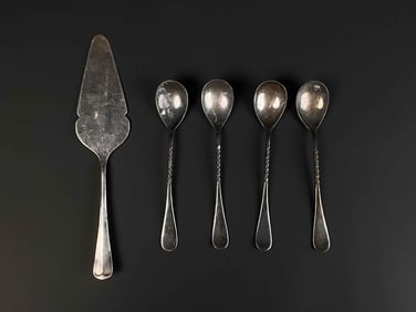 Silver Plated Silver Cake Server and Sugar Spoons (Sheffield England)
