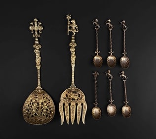 Ugo Bellini ItalianServing Utensils and Spoons (Brass, 800 Silver)