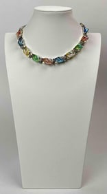 Lisner Pastel Resin Leaf and Rhinestone Necklace