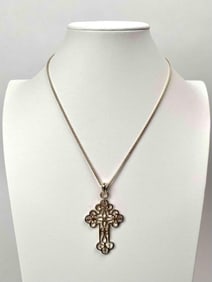 Sterling Silver Italian Filigree Cross Necklace