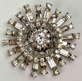 Sterling Silver Rhinestone Sun Burst Brooch