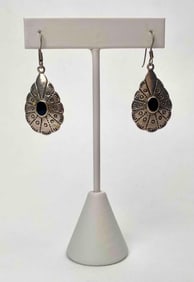 Sterling Silver and Onyx Teardrop Dangle Earrings