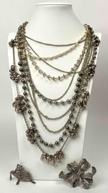 Vintage Silver Tone Long Necklaces and Brooches