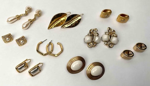 Nine Vintage Gold Tone Earrings