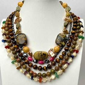 Five Vintage Stone Necklaces
