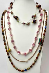 Four Vintage Glass Beaded Necklaces