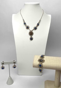 Vintage Blue and Silver Tone Jewelry Set