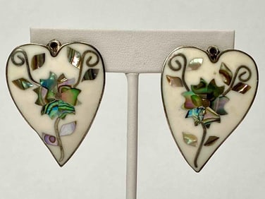Sterling Silver Mother of Pearl Heart-Shaped Clip-On Earrings