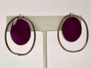 Vintage Sterling Silver and Purple Clip-On Earrings
