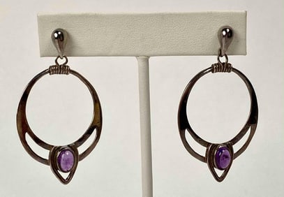 Vintage Sterling Silver and Amethyst Dangle Earrings