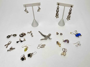 Vintage Sterling Silver Earrings and J.J. 1988 Brooch