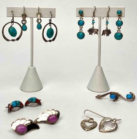 Sterling Silver, Turquoise, and Natural Stone Earrings