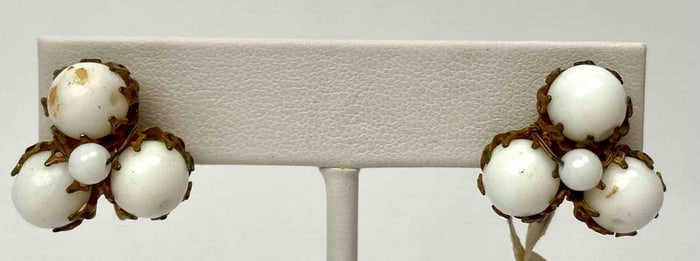 Vintage Miriam Haskell Milk Glass Earrings