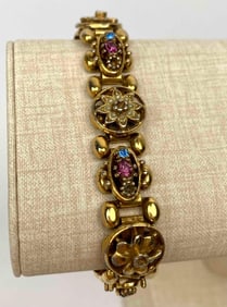Vintage Goldette Clover and Floral Gold Tone Charm Bracelet