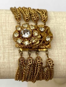 Vintage Gold Tone and Rhinestone Layered Bracelet