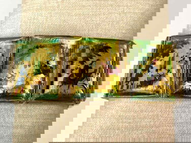 Vintage Painted Mother of Pearl Story Panel Bracelet