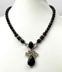 Vintage Dauplaise Black Crystal and Rhinestone Necklace