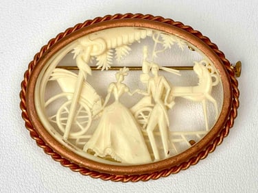 Vintage Depose France Carved Brooch