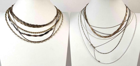Fourteen Sterling Silver Chain Necklaces