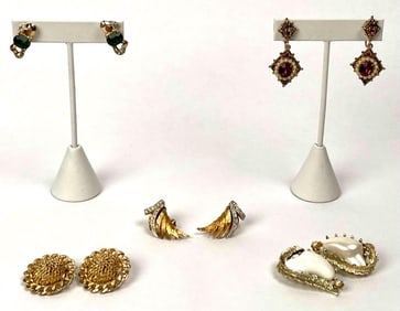 Five Vintage Pairs of Coro Clip-On Earrings