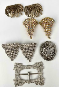 Vintage Shoe Clips, Lieba Scarf Pin, and Belt Buckle